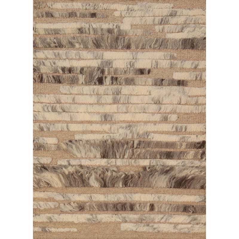 Striped Abstract Moroccan Indian Accent Rug Hand-Knotted Wool Carpet - 2'0"x 3'0"
