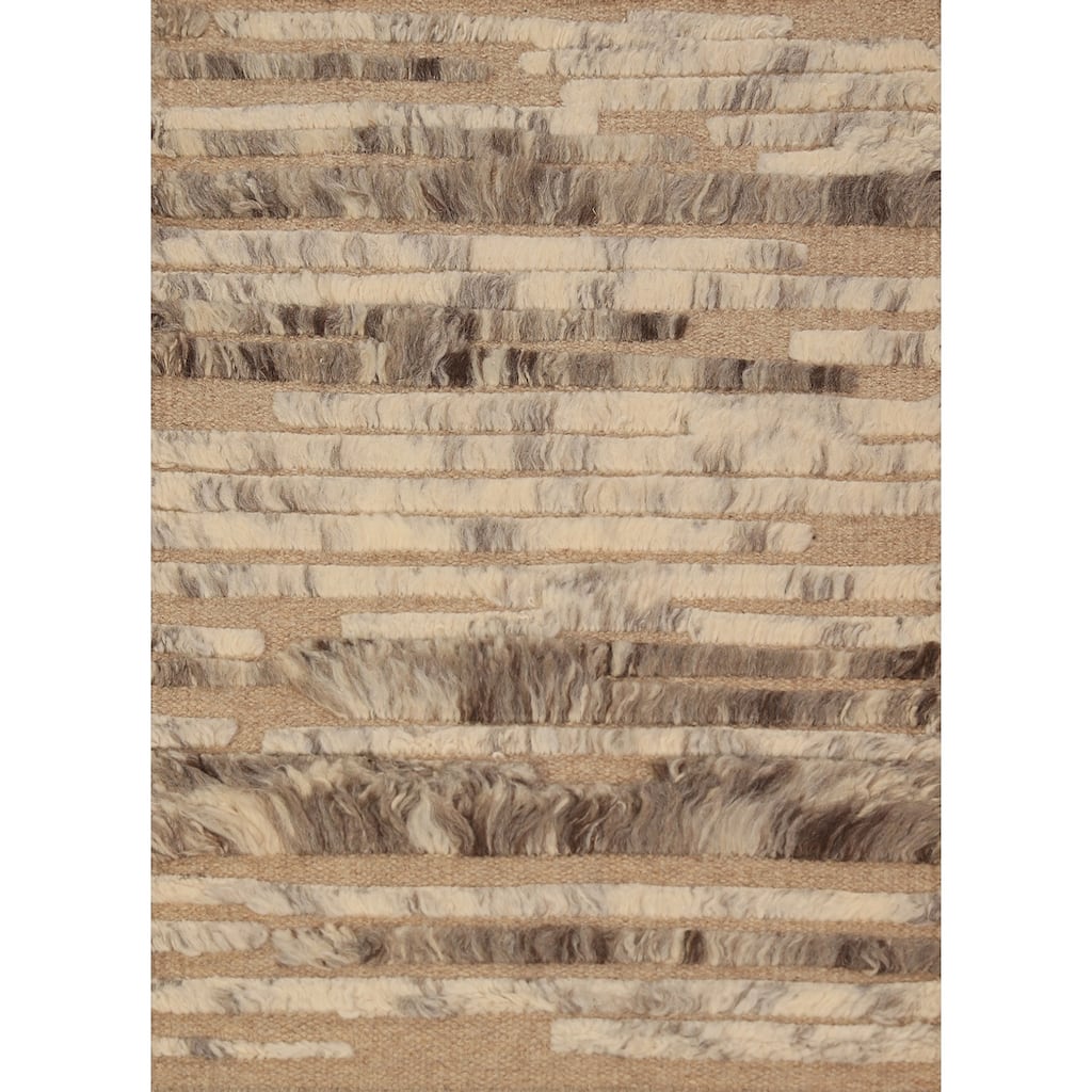 Striped Abstract Moroccan Indian Accent Rug Hand-Knotted Wool Carpet - 2'0"x 3'0"
