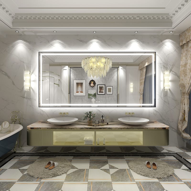 Black Metal Framed LED Front Light and Backlit Anti-Fog Wall Bathroom/ Vanity Mirror