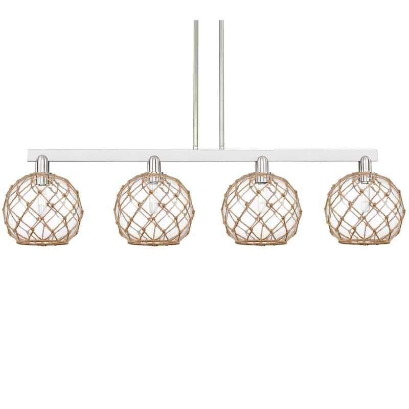Innovations Lighting 716-4I-13-53 Farmhouse Rope Linear Farmhouse Rope - Brushed Satin Nickel / Clear with Brown Rope
