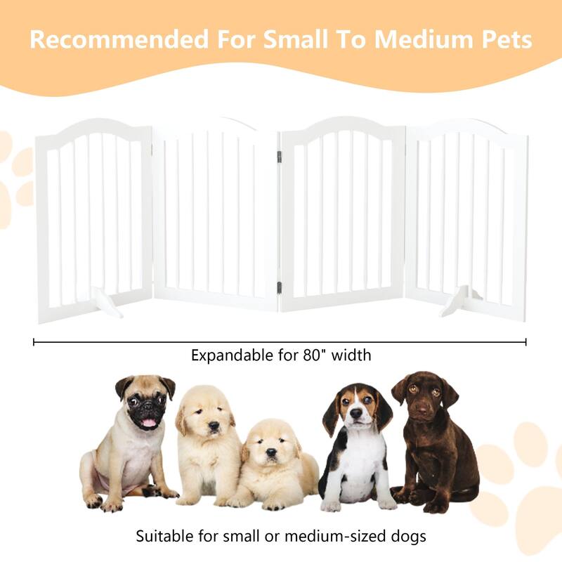 27.6"Height White Wooden 4-Panel Pet Gate Freestanding Foldable Playpen for Dogs Cats - 80”L x 0.70”W x 27.56”H
