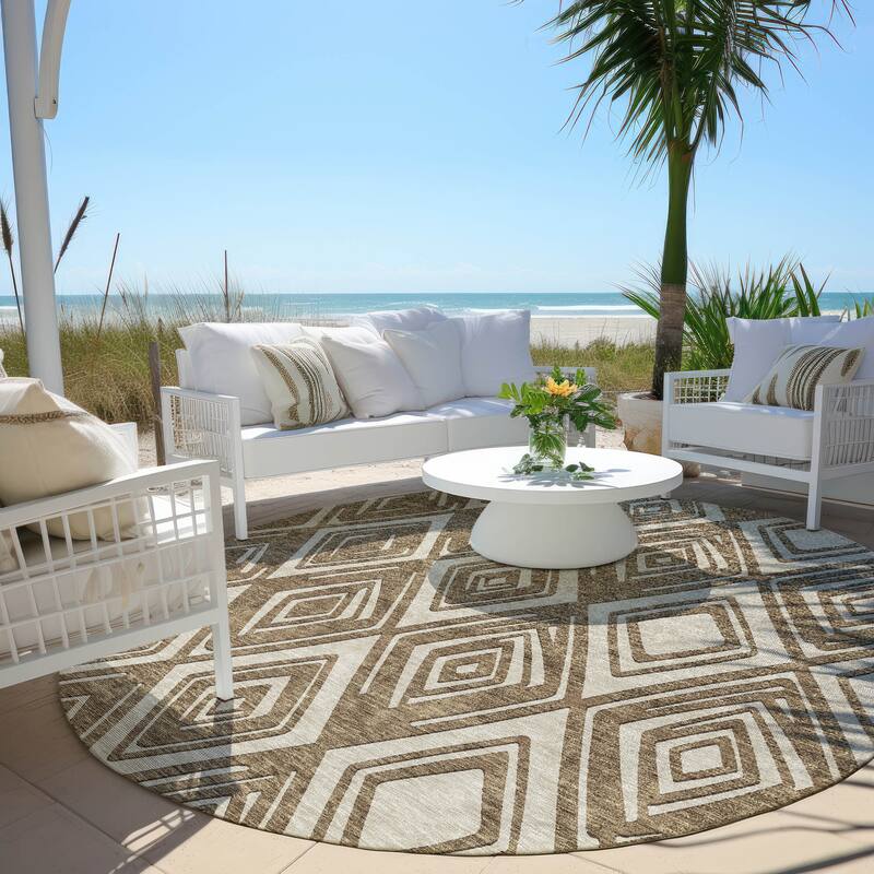 Machine Washable Indoor/ Outdoor Chantille Contemporary Diamonds Rug - Brown - 8' x 8'