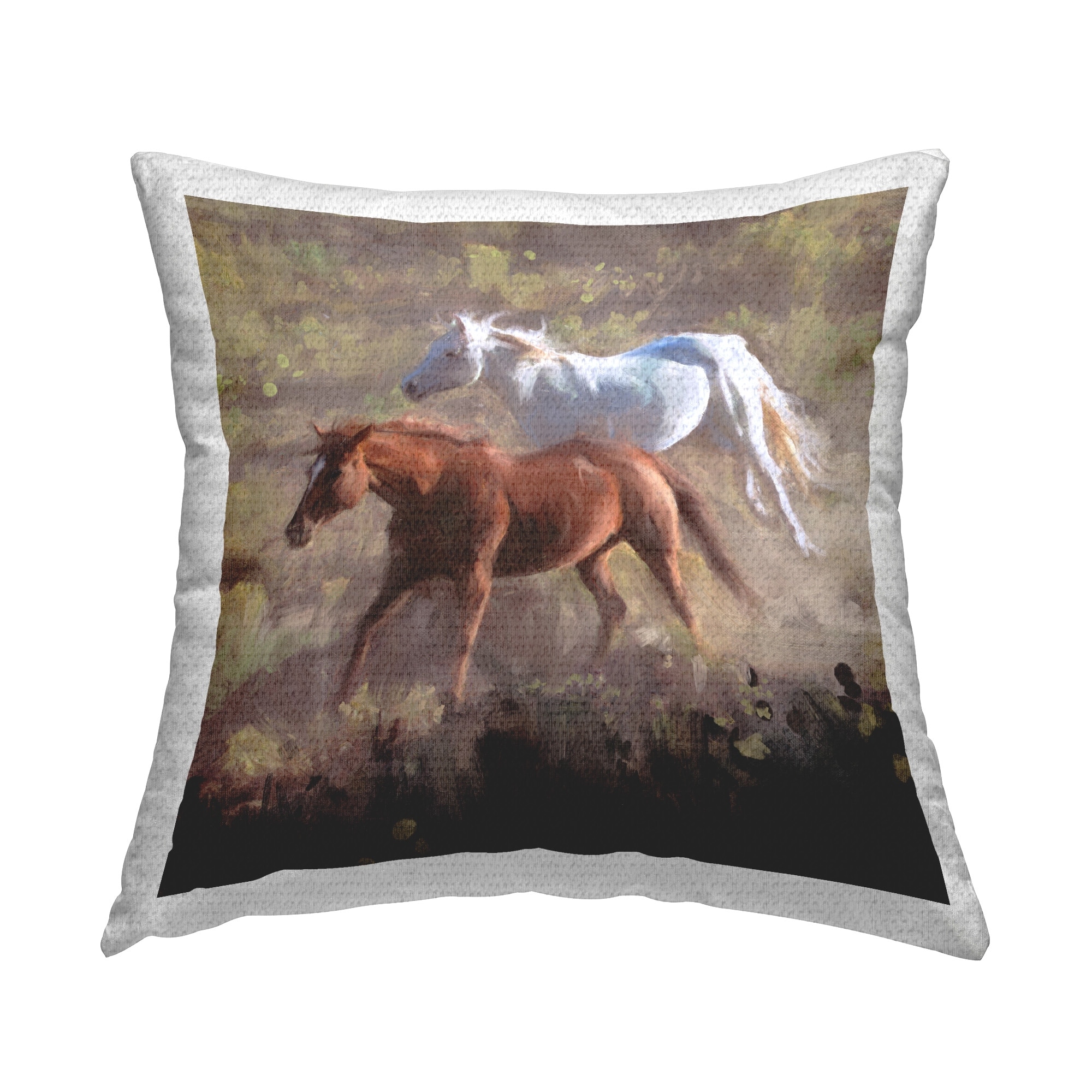 Stupell Brown & White Wild Horses Printed Outdoor Throw Pillow Design by Nina Blue