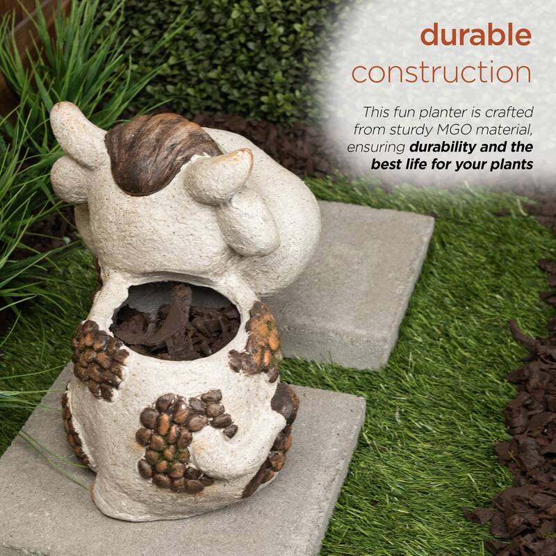 Smiling Cow Statue Planter with Drainage Hole