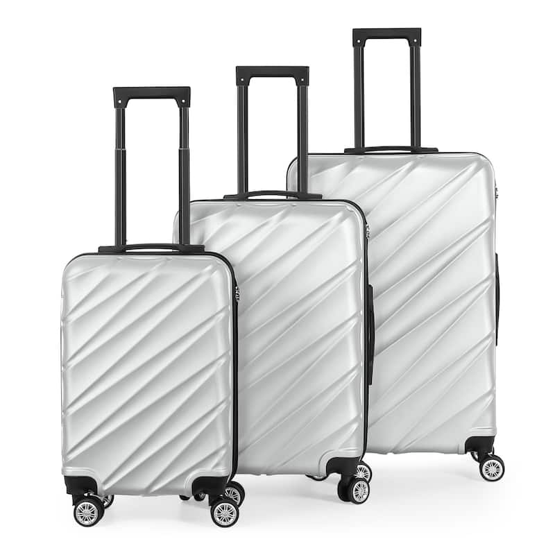 Twill Stripe Luggage Travel 3-Piece Set Silver