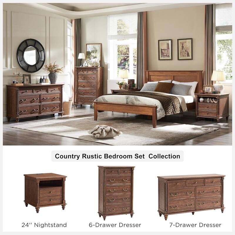 Farmhouse 7 Drawers Dresser Chests, Rustic Wood Chest of Drawers