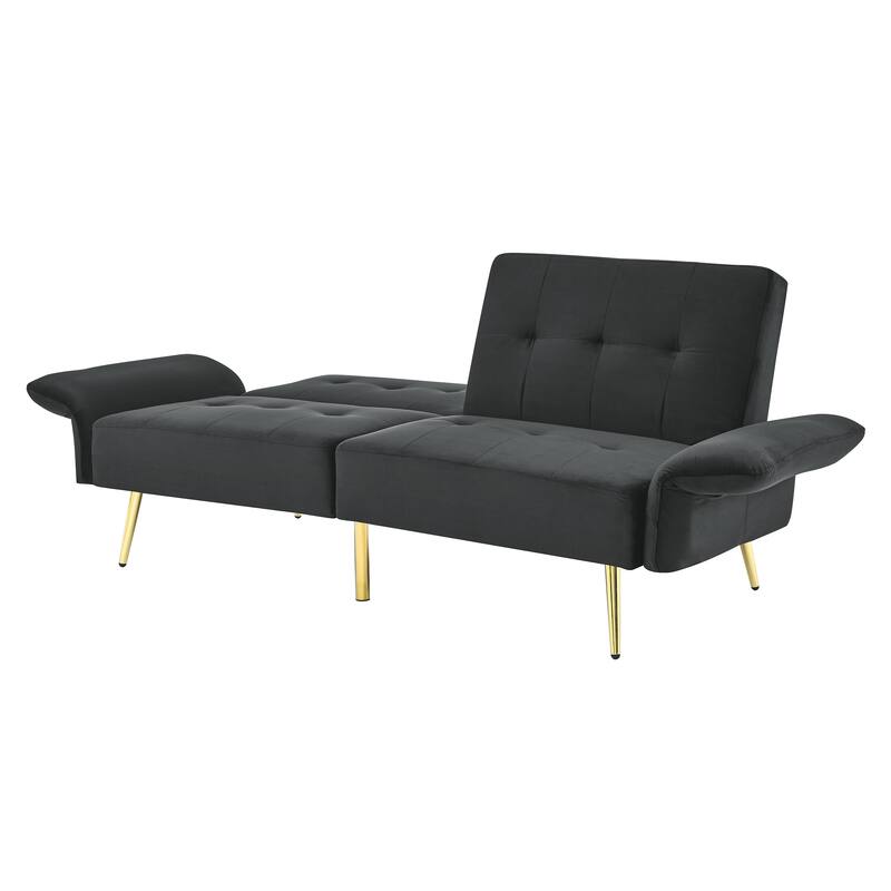 Velvet Futon Sofa Bed with Folded Armrests