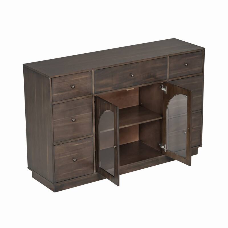 55.1" Large Storage Cabinet with 2 Doors and 7 Drawers for Living and Dining Room Organization