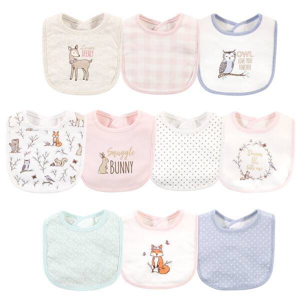 slide 1 of 1, Hudson Baby Infant Girl Cotton Bibs, Enchanted Forest, One Size - Enchanted Forest - One Size