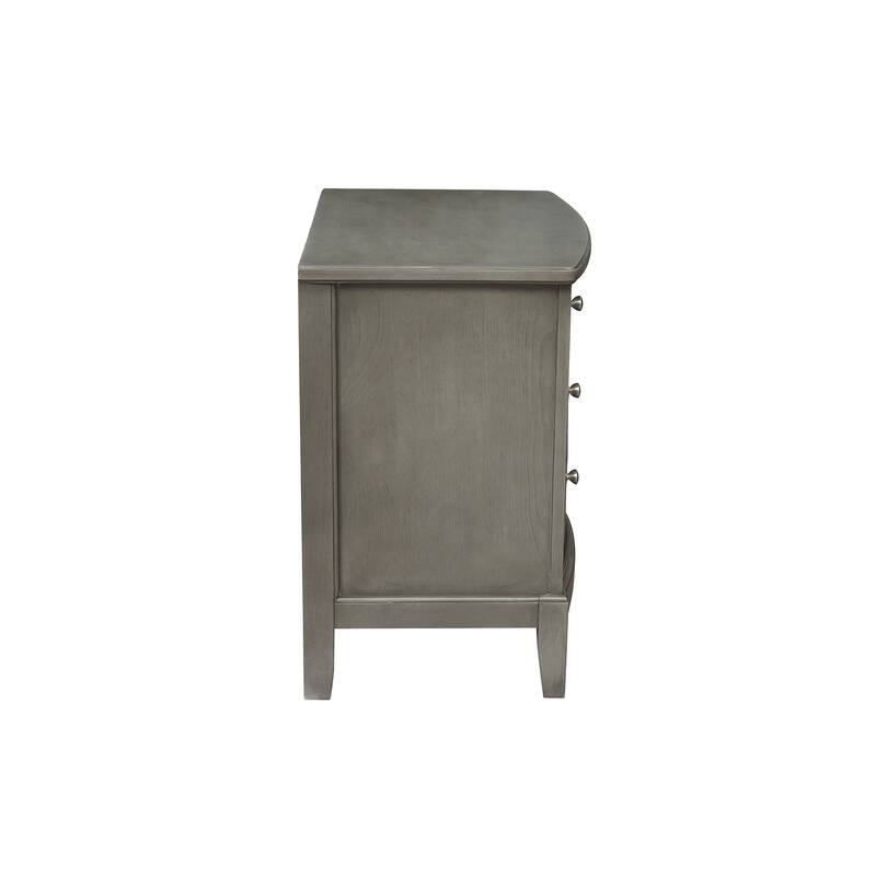 Gray Nightstand, 3 Drawers, Birch Veneer, Nickel Hardware, Bedside Table