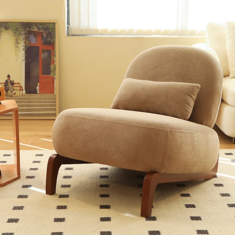 Cute Accent Chair with Solid Wood Legs, Velvet Living Room Chair with Soft Cushion, Cozy Bedroom Chair - Camel