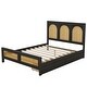 preview thumbnail 3 of 11, Rattan Design Full Wingback Bed Wood Storage Platform Bed with Headboard, 2 Drawers and Footboard, No Box Spring Required, Black