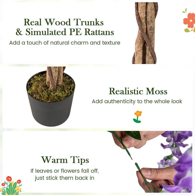 Costway 1/2 PCS 5.5 FT Tall Artificial Ficus Tree Faux Wisteria Plant