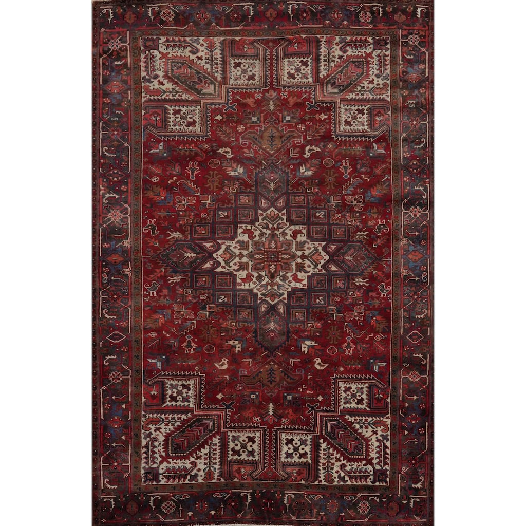 Hand Knotted Oriental 100% Wool Carpet Traditional Medallion Red Heriz Area Rug - 11' 4'' X 8' 7''