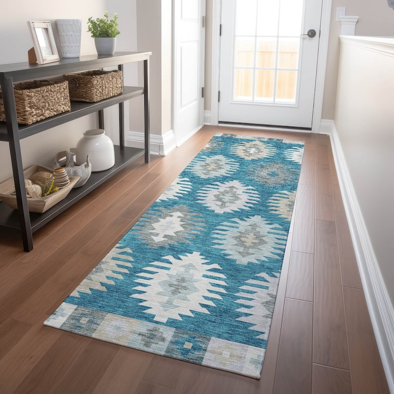 Machine Washable Indoor/ Outdoor Boho Tribal Chantille Rug