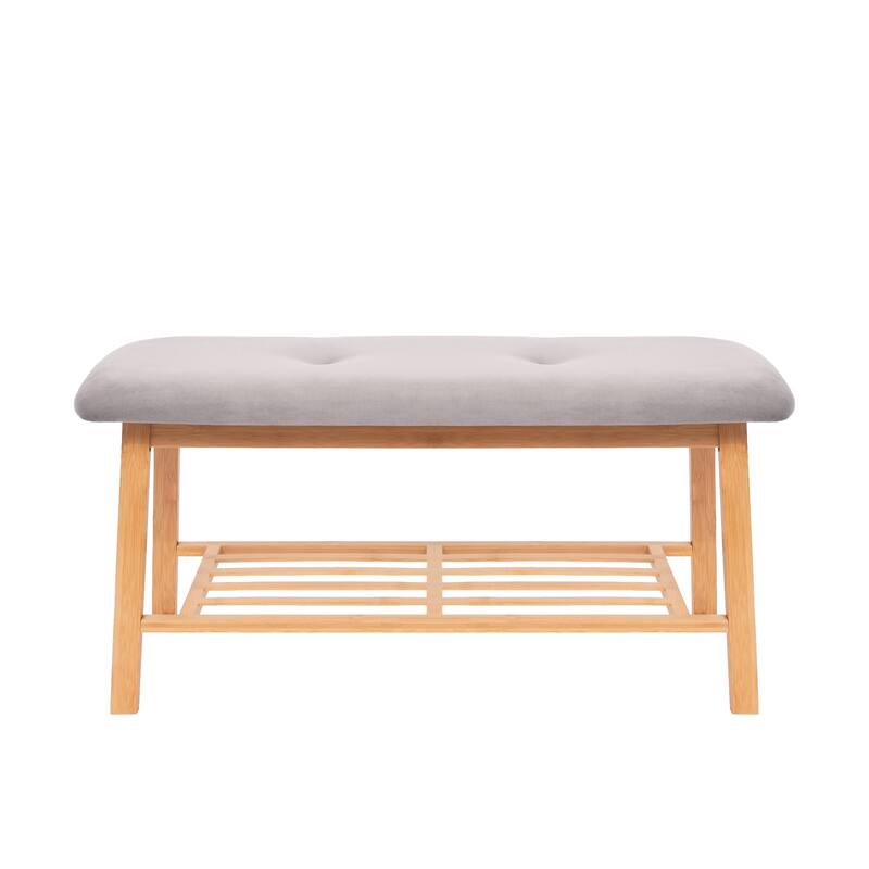 StorageWorks Tufted Bench, Entryway Bench with Shoe Storage Shelf - 36.22"x13.78"x17.72"