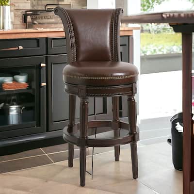 HomeRoots 25" Walnut And Dark Brown Solid Wood Swivel Bar Height Bar Chair