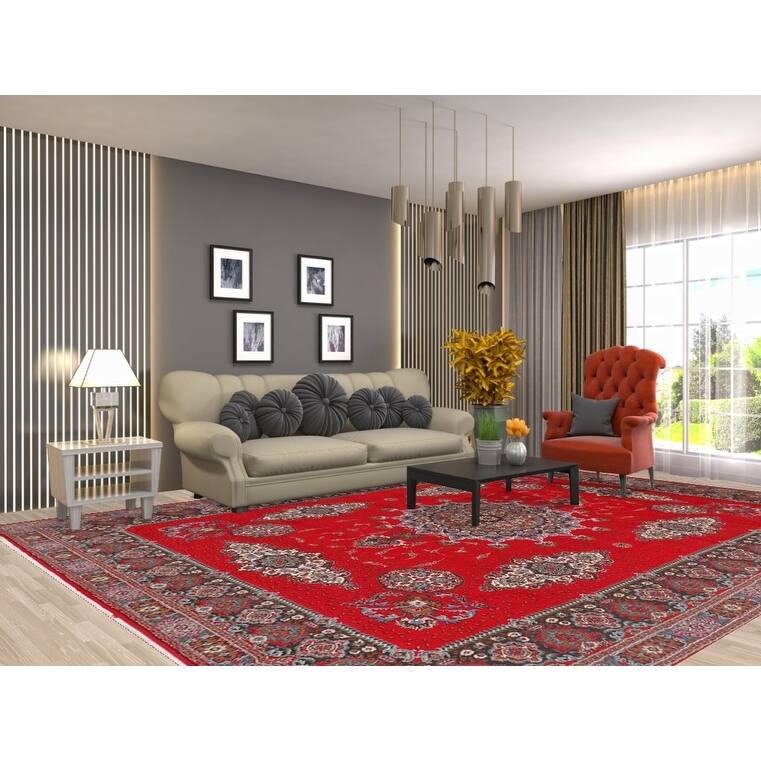 Red Kashan Turkish Area Rug Machine Made Carpet - 9'6" x 12'9"