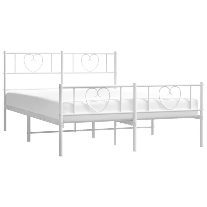 vidaXL Queen Metal Bed Frame with Headboard, White, No Mattress - 81.5" x 61.4" x 35.4"