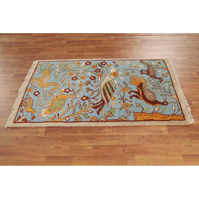 Hand Knotted Oriental 100% Wool Carpet Traditional All-Over Navy Blue & Blues Ziegler Area Rug - 5' 1'' X 3' 0''