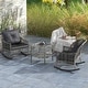 preview thumbnail 10 of 16, Outsunny Wicker Outdoor Rocking Chair Set, 3 Piece Patio Furniture Set with Padded Cushions and Storage Coffee Table Gray