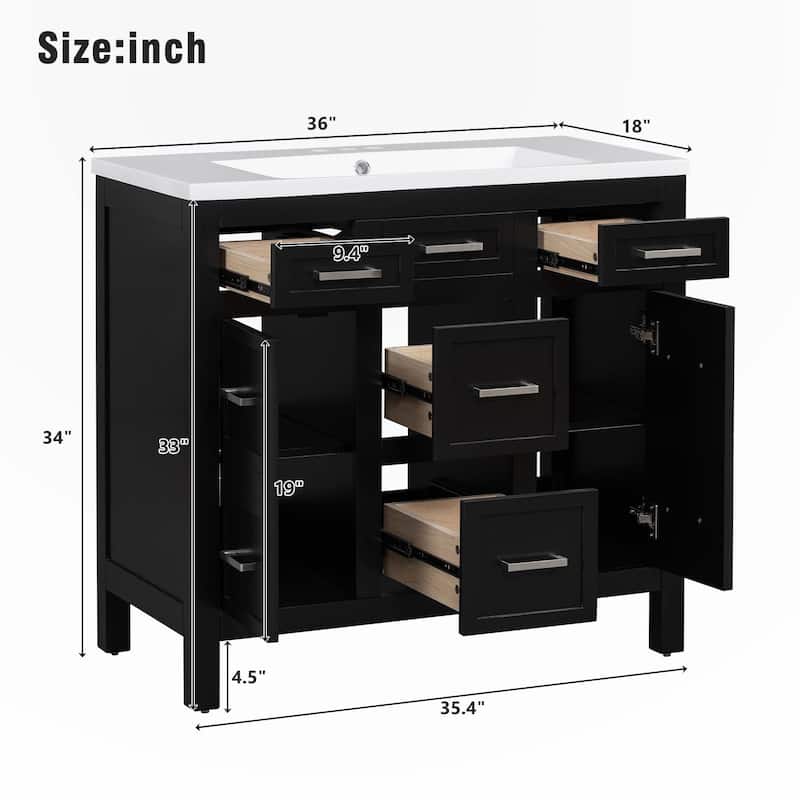36" Bathroom Vanity Cabinet with Resin Sink