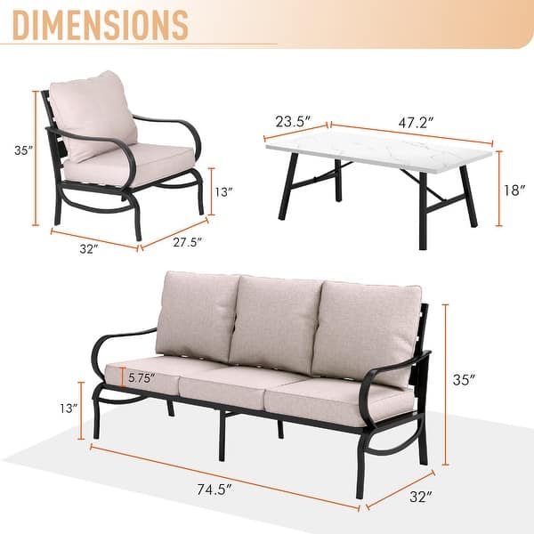 dimension image slide 3 of 14, MAISON ARTS 5/7/9-Seat Patio Conversation Set, Outdoor Sofa Set with Single Sofa Chairs, 3-Seater Sofa, Ottoman and Coffee Table