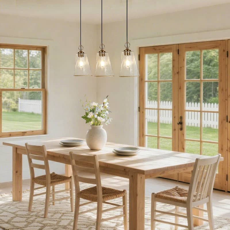 Modern 3-Light Gold Chandelier Textured Glass Kitchen Island Lights - W 25.1" x H 72.9"