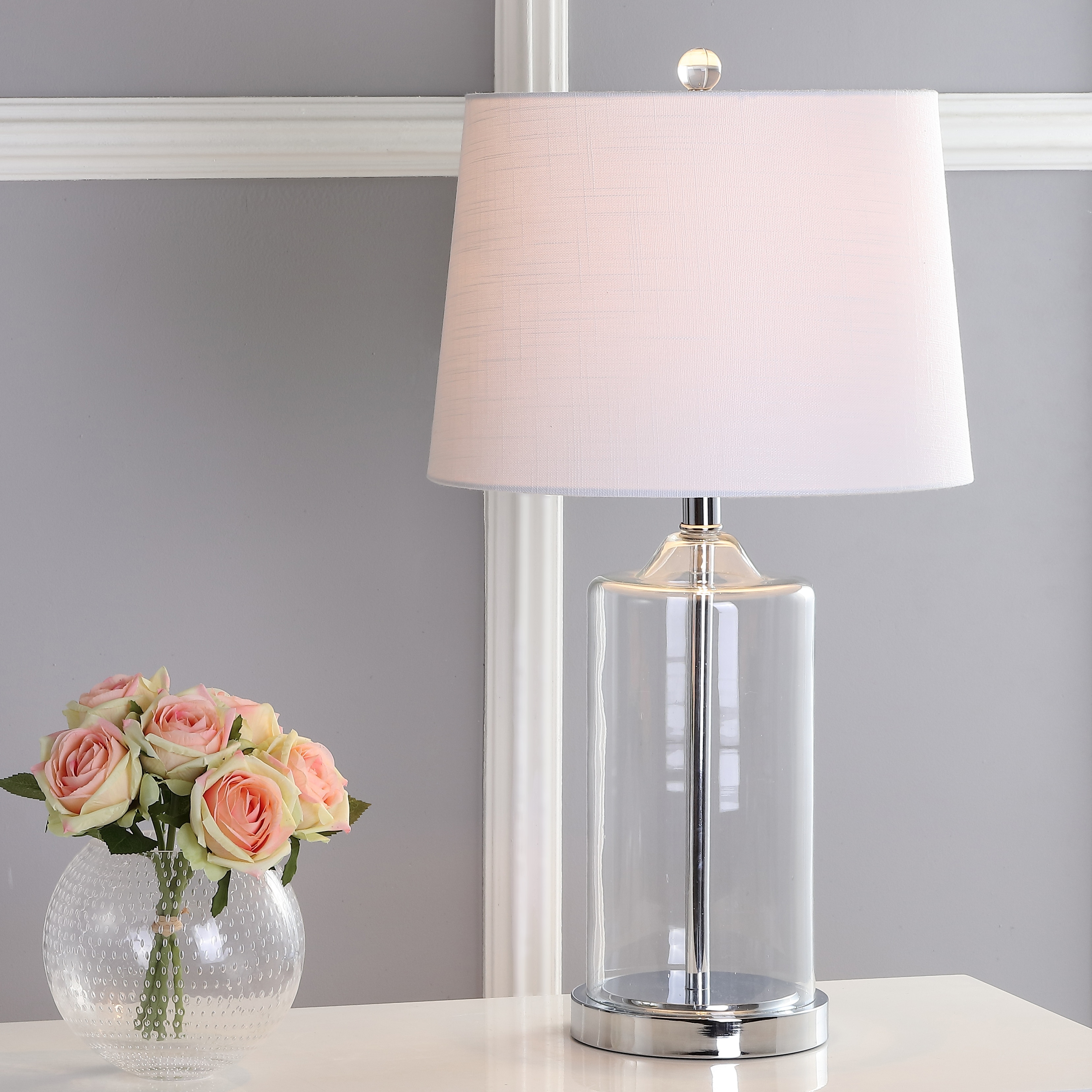 JONATHAN Y Oslo 25" Glass LED Table Lamp, Clear/Chrome
