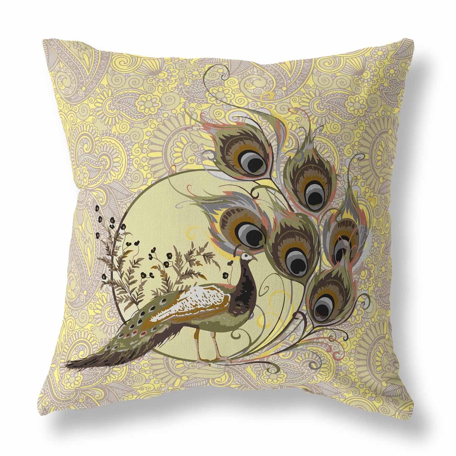 Yellow And Cream Paisley Peacock Dreams Faux Suede Throw Pillow Bed Bath Beyond 39963985