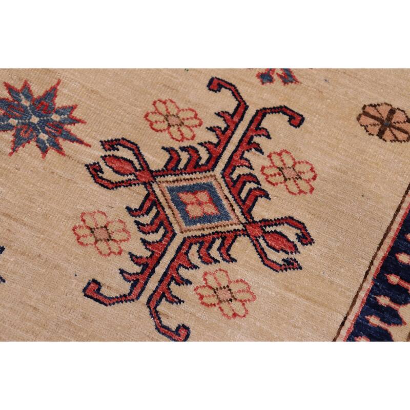 Rustic Super Kazak Dashiell Gold/Pink Hand Knotted Wool Rug - 5'4'' x 8'0''