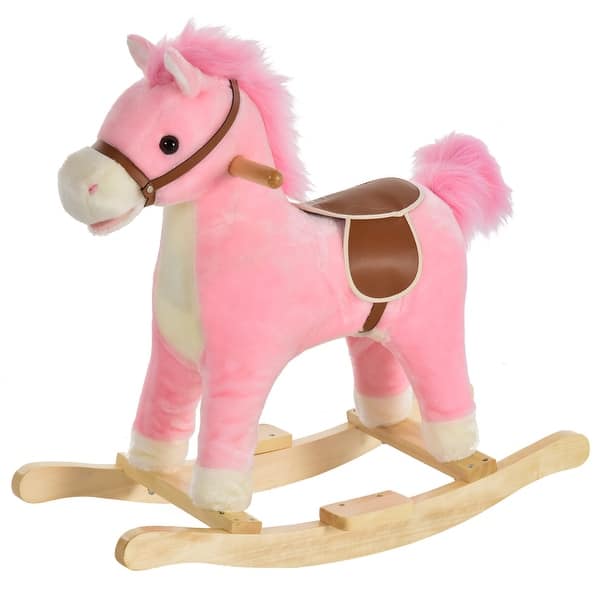 slide 2 of 14, Interactive Plush Baby Rocking Horse with Moving Mouth, Sounds, and Sturdy Wood Base Pink