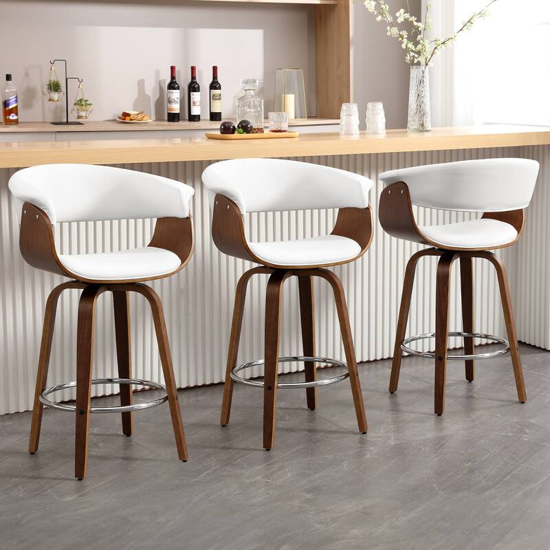 26"/29" Faux Leather Swivel Bar Stools, Wood Counter Stool