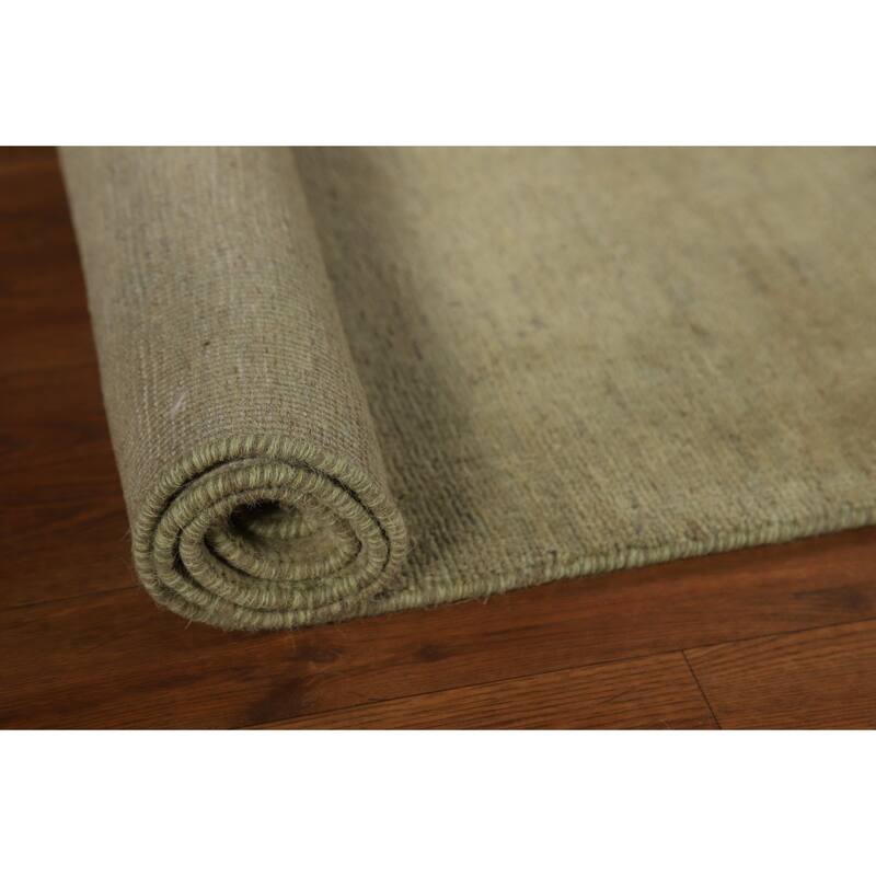 Hand Knotted Oriental 100% Wool Carpet Modern Modern Green Gabbeh Runner Rug - 9' 4'' X 2' 7''