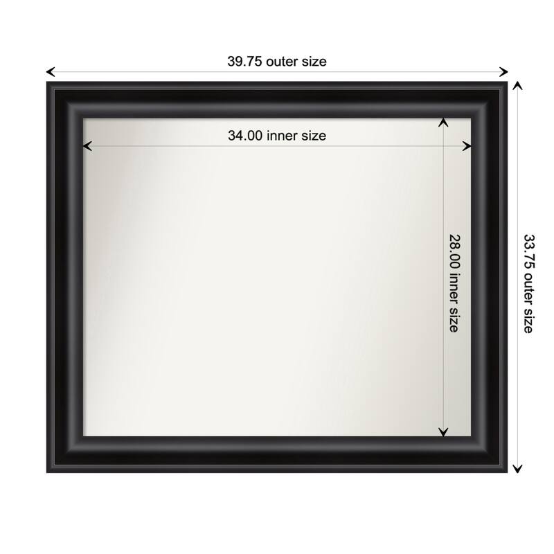 Grand Black Framed Non-Beveled Custom Wall Mirror, Bathroom Vanity Mirror - Outer Size: 39.75 x 33.75