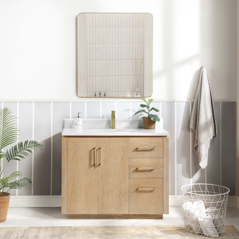 San Single Bath Vanity with Composite Stone Top and Mirror