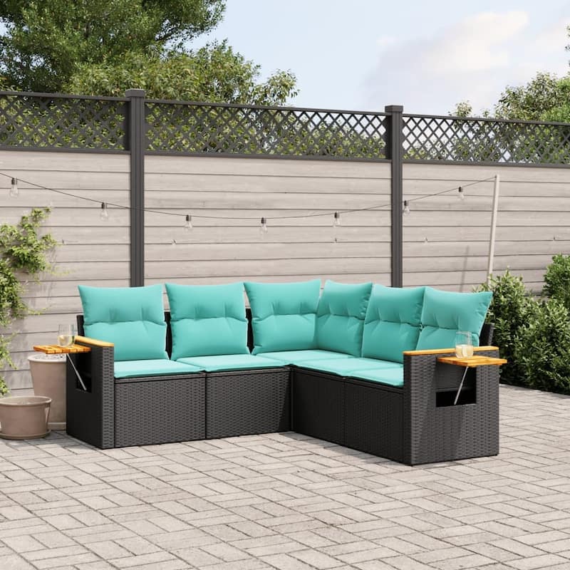 vidaXL 5 Piece Patio Sofa Set with Cushions Black Poly Rattan - 21.7x27.2x24.4-Without table