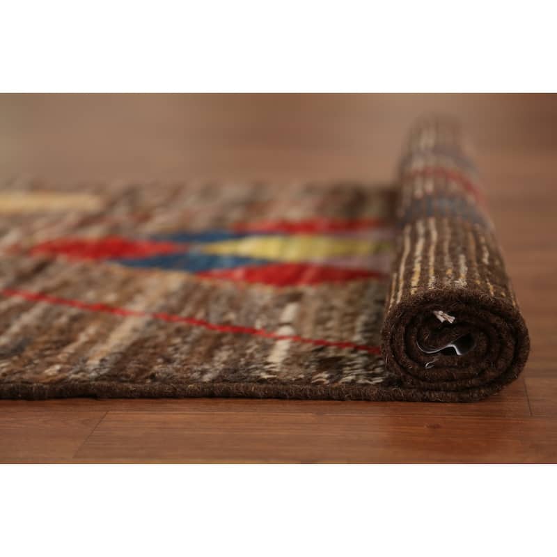 Brown Geometric Moroccan Oriental Runner Rug Handmade Wool Carpet - 2'11" x 9'8"