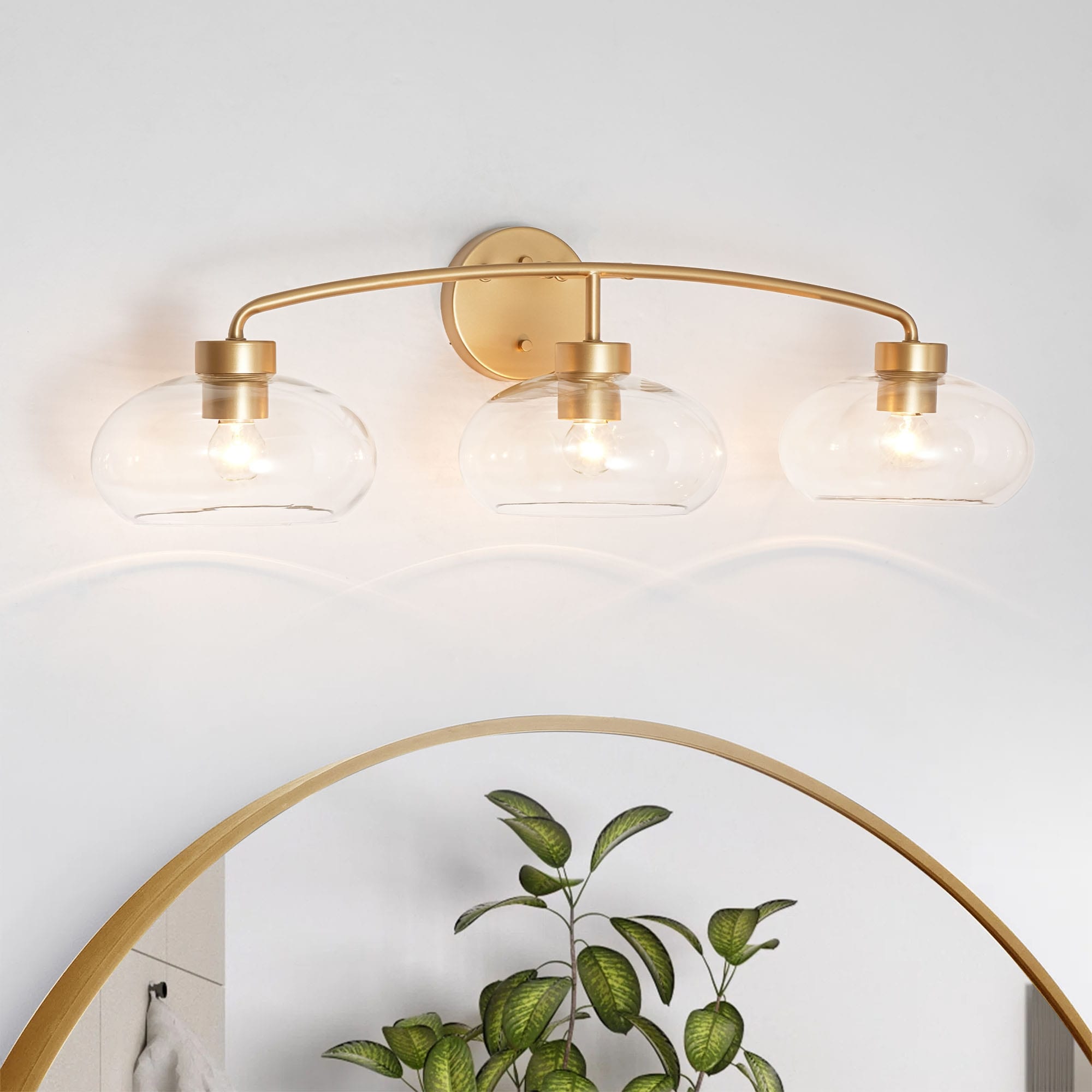 Rennnsan 3-Light Modern Glam Brass & Clear Glass Vanity Light for Bathroom - 3 Light