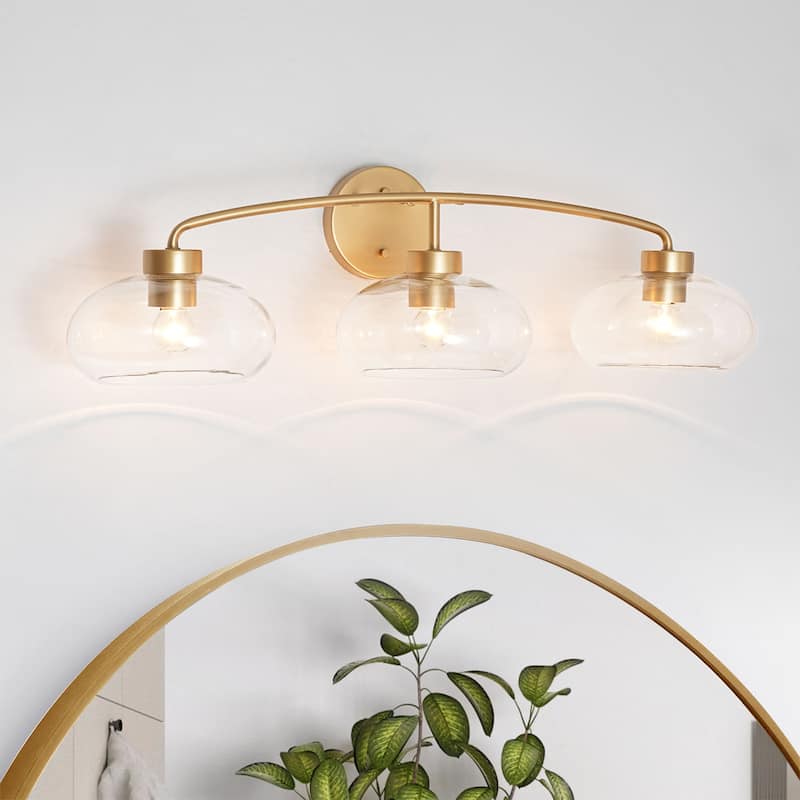 3-Light Modern Glam Brass & Clear Glass Vanity Light for Bathroom - 3 Light - Gold - 3 Light