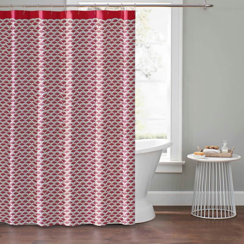 Novogratz by Utica Long Stem Lotus 72x72 Red Shower Curtain - 72"W x 72"L - Red