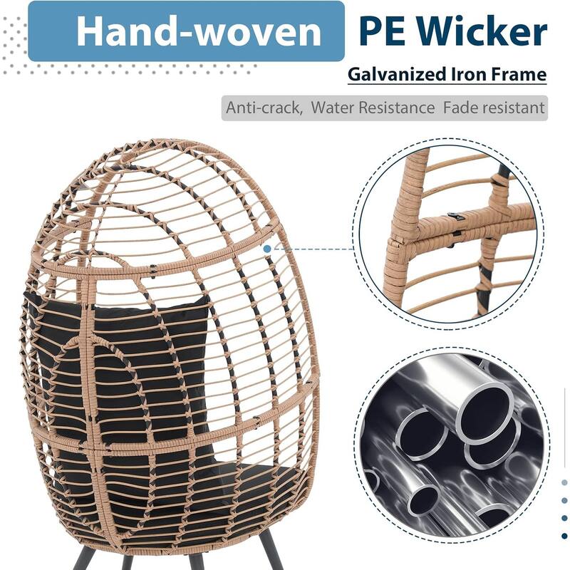 Egg Chair Outdoor, Patio Rotating Basket Chair, All-Weather Wicker Egg Lounger Chair for Outside Indoor