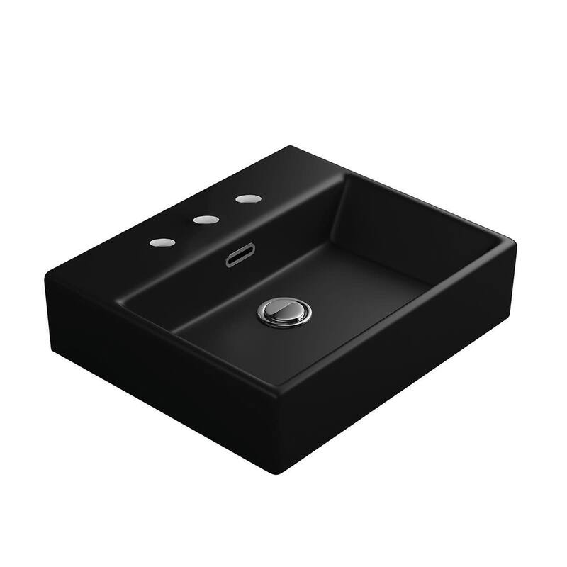 WS Bath Collections Quattro 19-1/2" Ceramic Vessel Wall Mounted - Matte Black