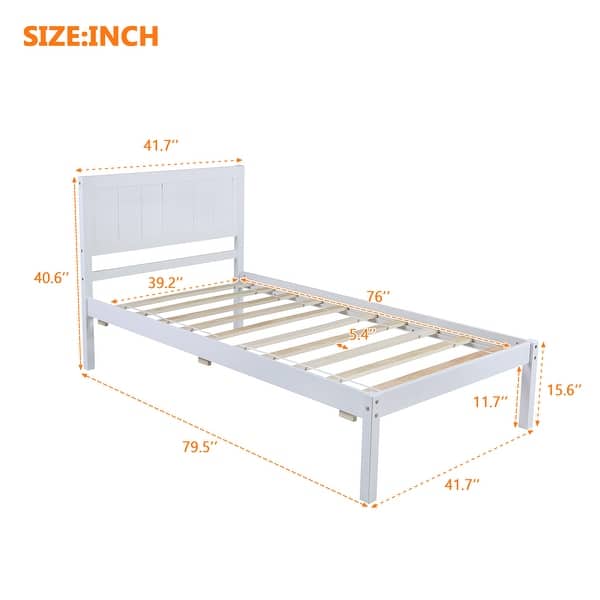 Twin Size Pine Wood Platform Bed with Headboard & 10 Reinforced Slats ...