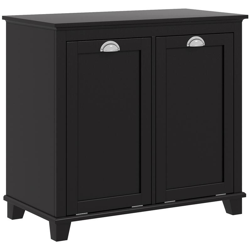 HOMCOM Dual Tilt out Laundry Hamper Cabinet, Bathroom Storage Cabinet with 2-Compartment Hamper