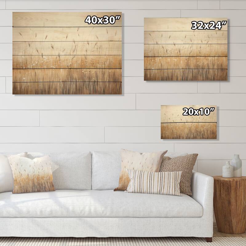 Designart "Prairies Majestic Grasslands" Prairies Wood Wall Decor - Traditional Beige Wood Panel On Natural Pine Wood