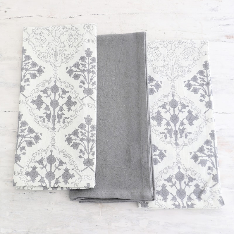 Novica Handmade Noble Damask Cotton Dish Towels (Set Of 3)