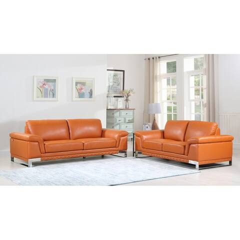 Luxury Italian Leather Upholstered 2-Piece Living Room Sofa Set