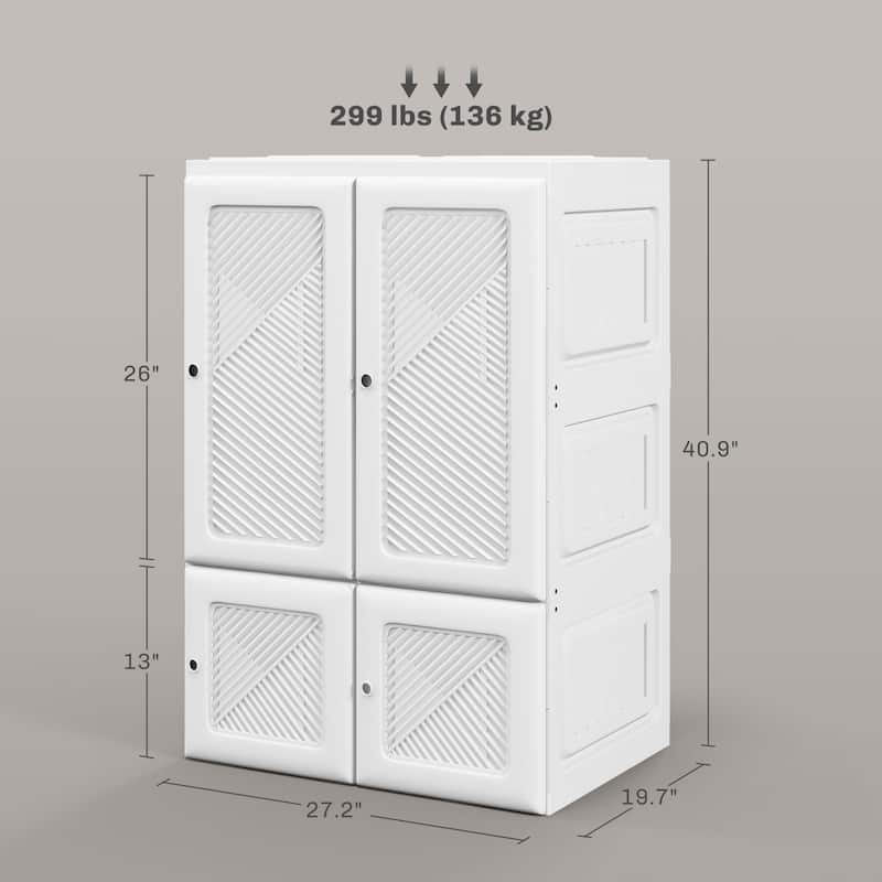 HOMCOM Portable Wardrobe Closet, Folding Bedroom Armoire, Clothes Storage Organizer with 3 Cube Compartments, Hanging Rod