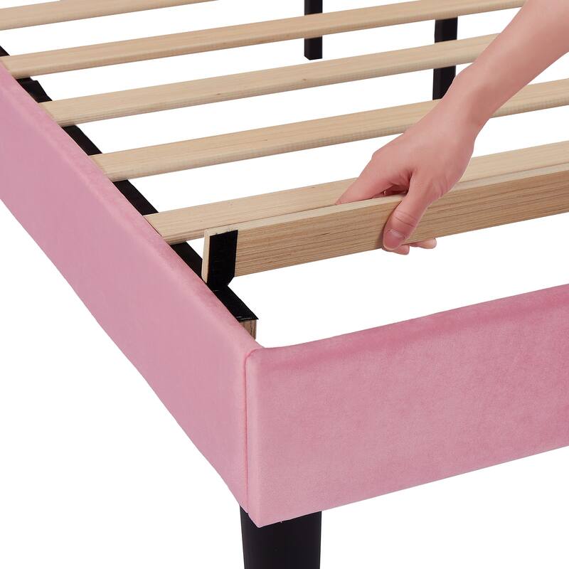 VECELO, Upholstered Platform Bed Frame with Adjustable Headboard, Twin/Full/Queen Size Beds, Pink